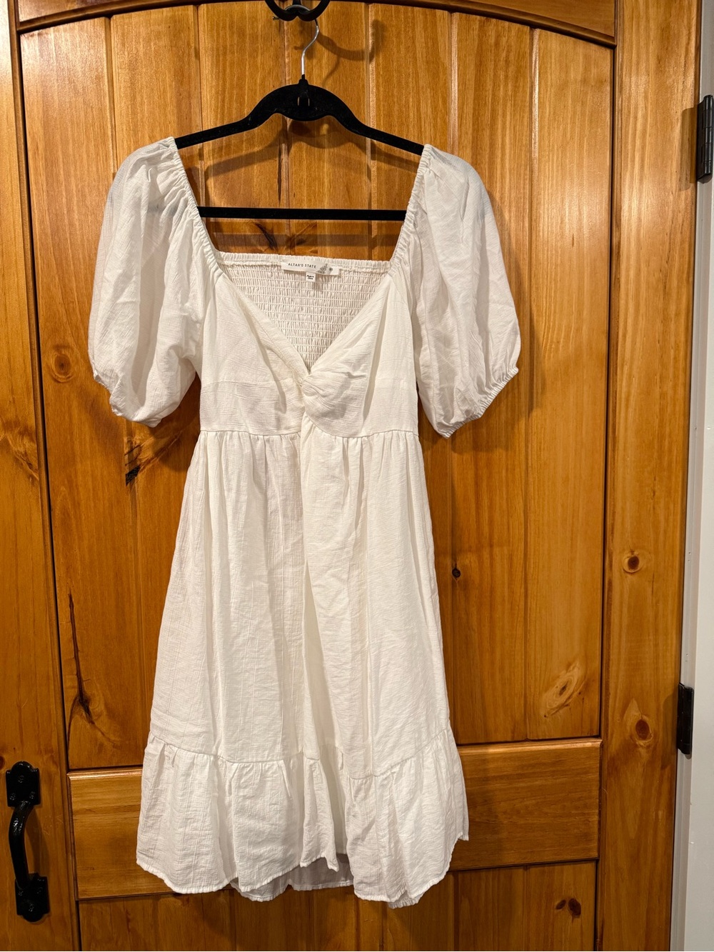 Altar’d State White Puff-Sleeve Midi Dress